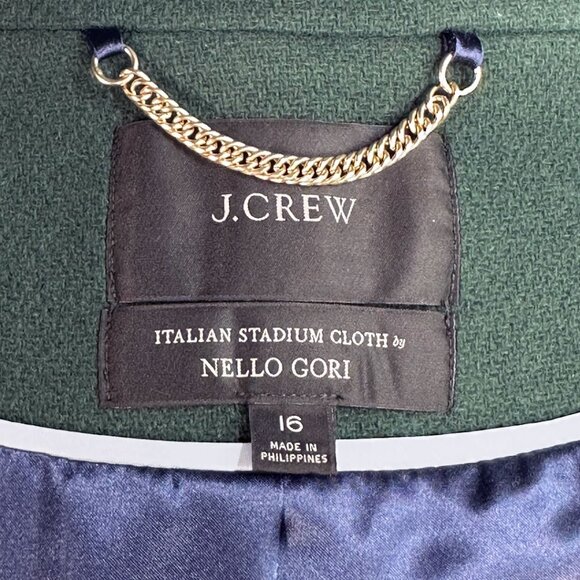 J. Crew Italian Stadium Cloth By Nello Gori, Green Wool Coat Size 16 - Picture 8 of 11